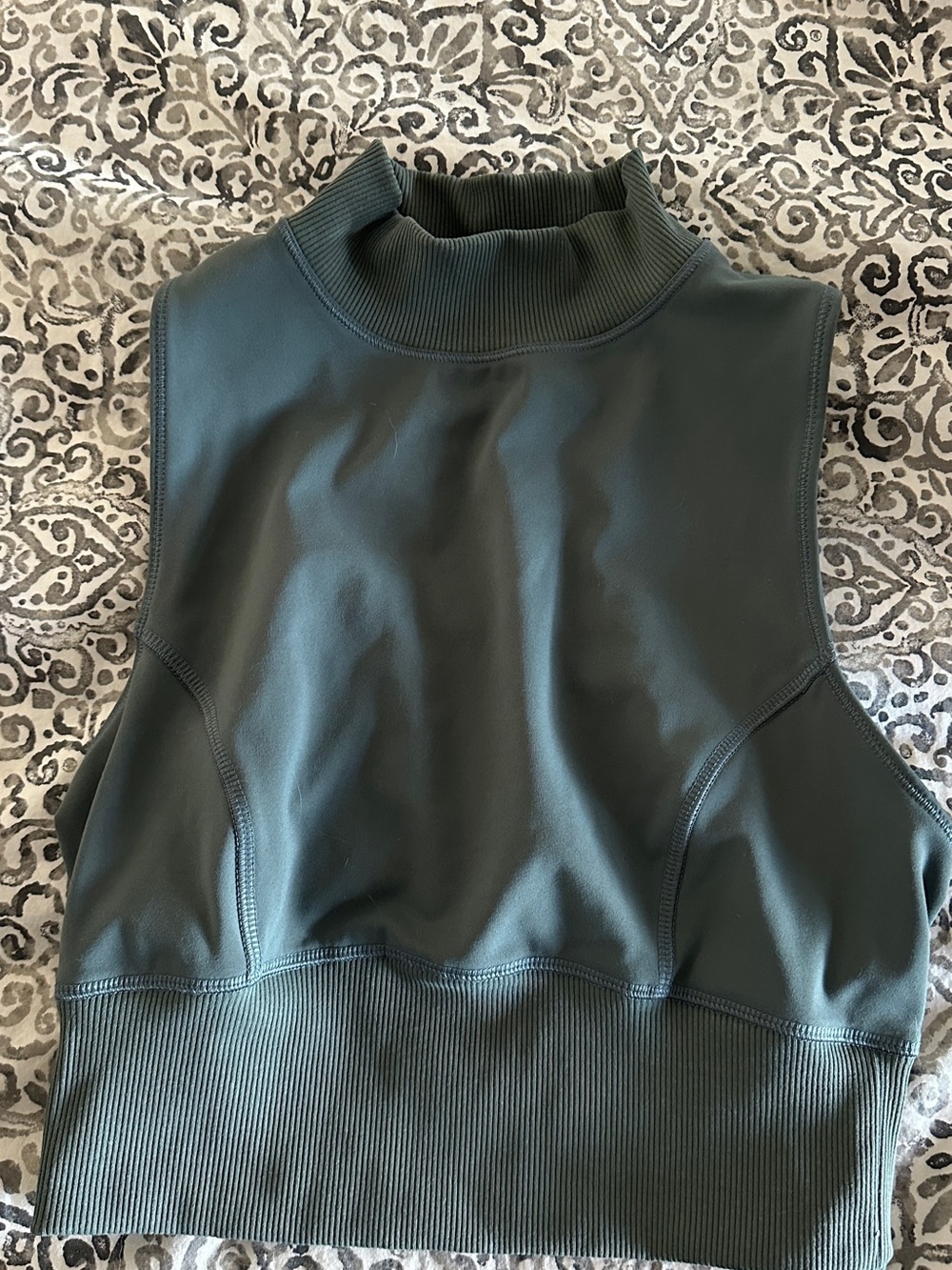 90 Degree By Reflex Dark Green Mock Neck Crop Tank workout top